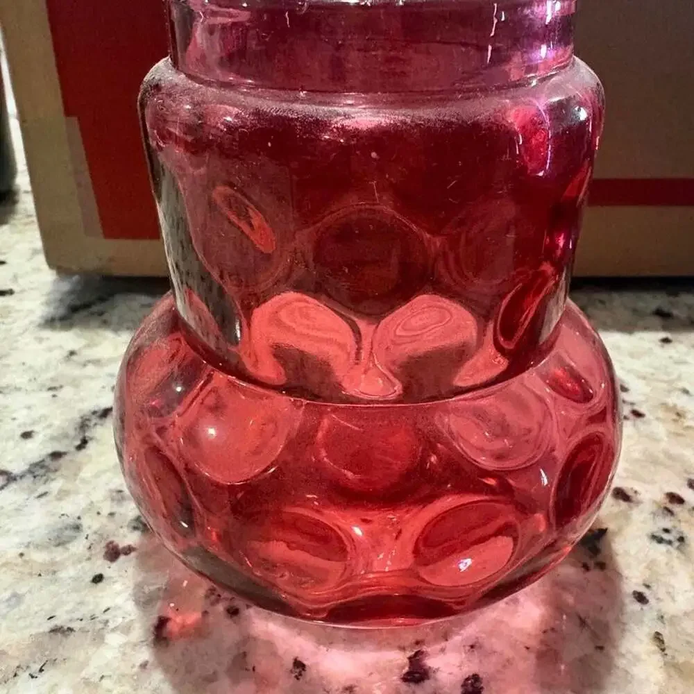 Vintage Anchor Hocking Ruby Red Bubble Glass Vase